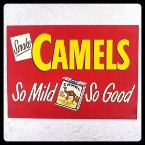 1940s Camels Cigarettes Vintage Advertising Sign • BIG 28" Cardboard Display